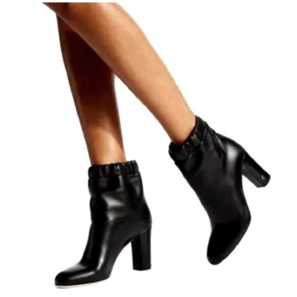 Jimmy Choo 8.5 Marva Scrunch Top Leather Ankle Bootie Boot Block Heel Black 39 - Picture 4 of 10